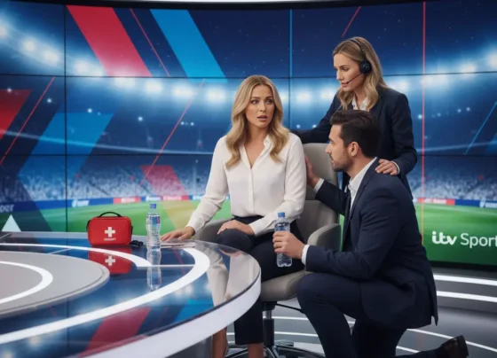 Laura Woods supported by Ian Wright after collapsing on ITV