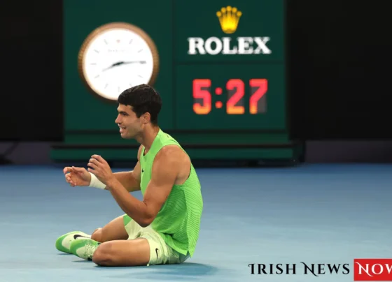 Carlos Alcaraz celebrates victory over Alexander Zverev at the Australian Open semi-final.