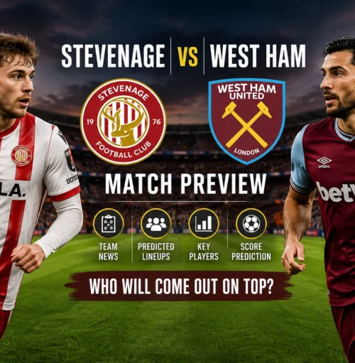 Stevenage vs West Ham players during a football match preview.