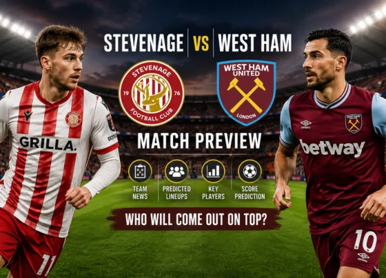 Stevenage vs West Ham players during a football match preview.