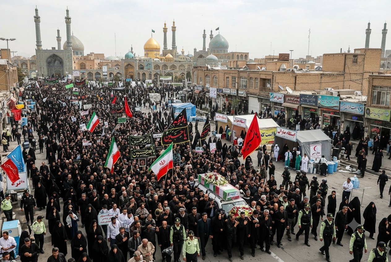 Large Crowds Gather in Qom for the Funeral of Iran’s Late Supreme Leader