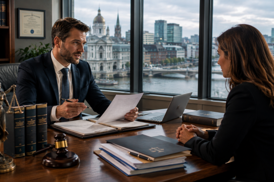Professional solicitor providing legal consultation in a modern Irish law office.