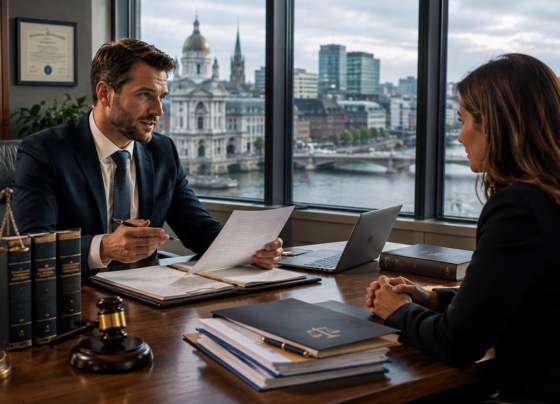 Professional solicitor providing legal consultation in a modern Irish law office.