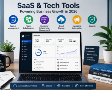 Business professionals using SaaS platforms and digital technology tools in a modern Irish office.